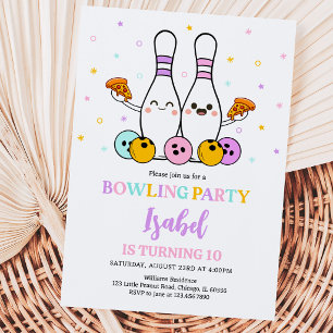 Invitation Pastel Bowling et Pizza fête d'anniversaire