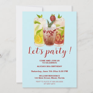 Invitation Pastel Bue Summer Cocktail Party Anniversaire