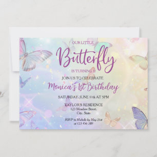 Invitation Pastel Butterfly Baby Girl's 1er anniversaire