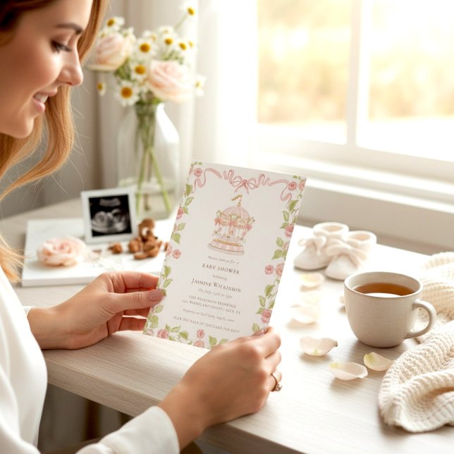 Invitation Pastel Carousel Baby Shower with rsvp QR code (Créateur téléchargé)