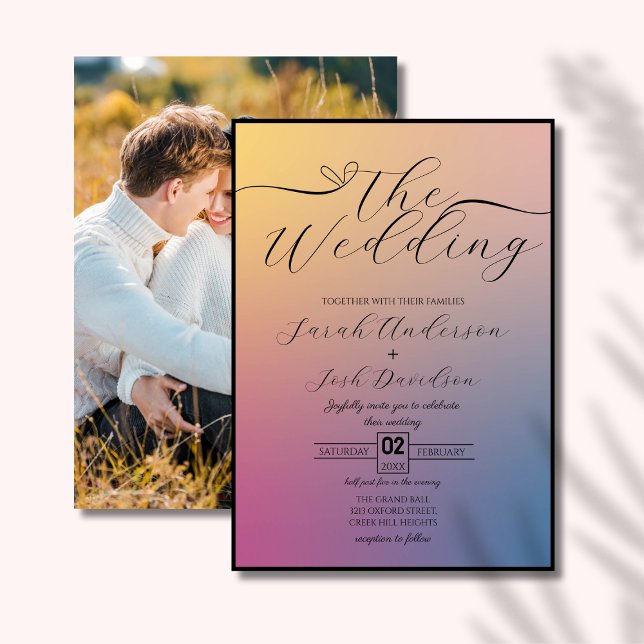 Invitation Pastel céleste Gradient Chic Script Photo (Créateur téléchargé)
