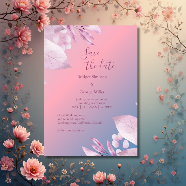 Invitation pastel cerisier fleur sakura mariage sécurité date (Créateur téléchargé)
