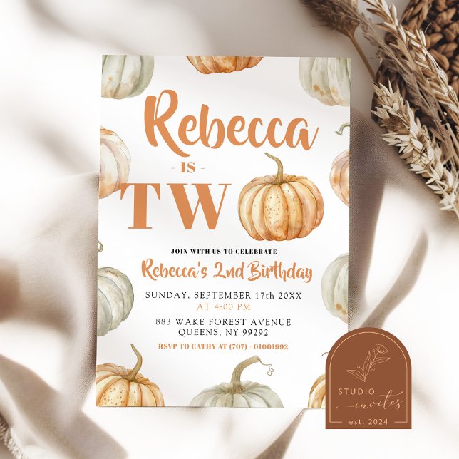 Invitation Pastel Citrouille Fall Genre Neutre 2e anniversair (Créateur téléchargé)
