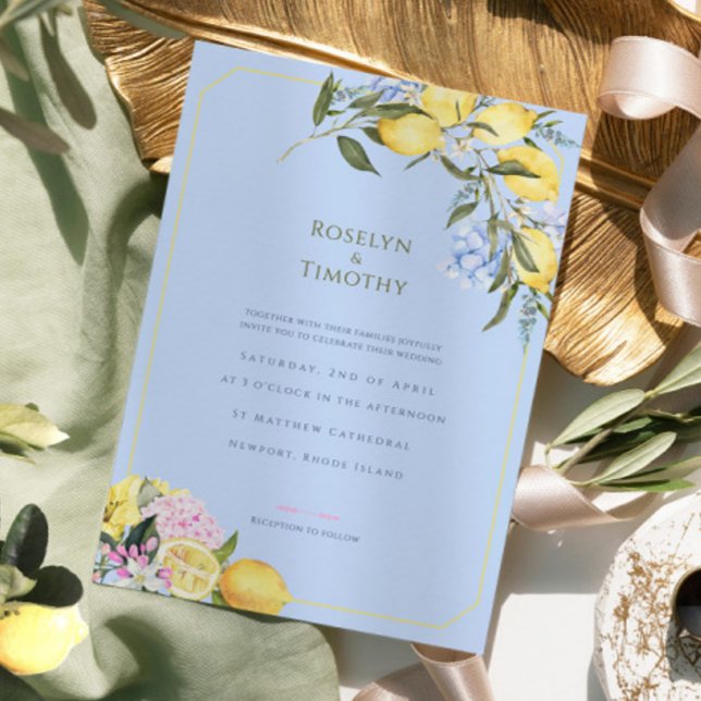 Invitation Pastel Citrus Blue Watercolor Floral Wedding (Créateur téléchargé)