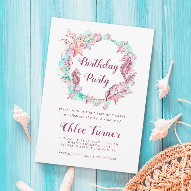 Invitation Pastel coloré sous la mer Fille Anniversaire (Créateur téléchargé)