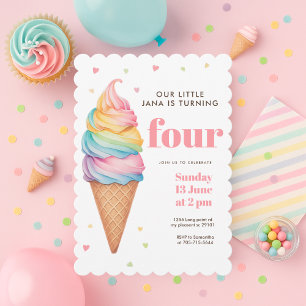 Invitation Pastel Crème glacée Cone Anniversaire   La douce f