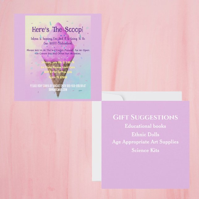 Invitation Pastel Crème glacée Cone goutte (Créateur téléchargé)