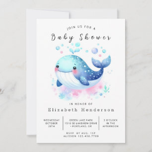 Invitation Pastel Custom Whale Baby shower