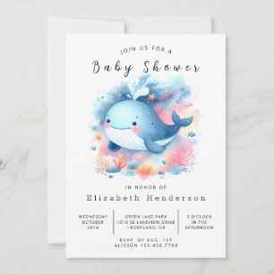 Invitation Pastel Custom Whale Baby shower