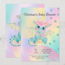 Pastel Cute Turquoise Dragon Peony Baby shower fil