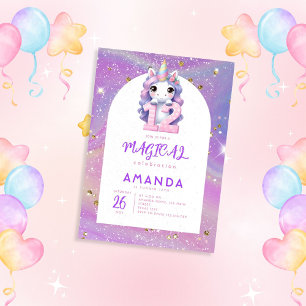 Invitation Pastel Cute Unicorn Girl 12ème anniversaire Invita