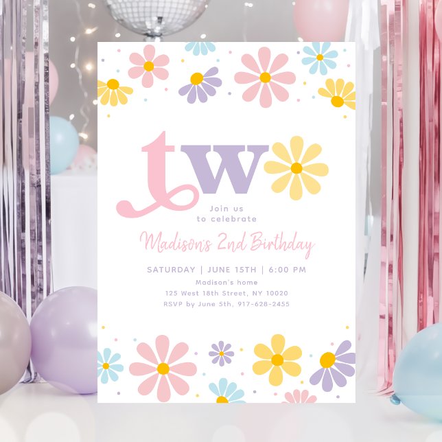 Invitation Pastel Daisy Boho Deuxième anniversaire (Créateur téléchargé)