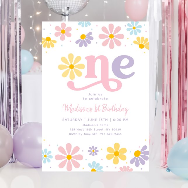 Invitation Pastel Daisy Boho Premier anniversaire (Créateur téléchargé)
