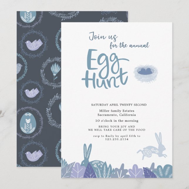 Invitation Pastel de la chasse aux oeufs (Devant / Derrière)