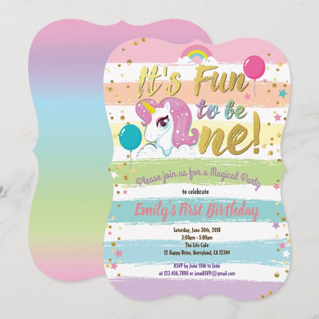 Invitation Pastel de la première fête d'anniversaire de la li (Devant / Derrière)