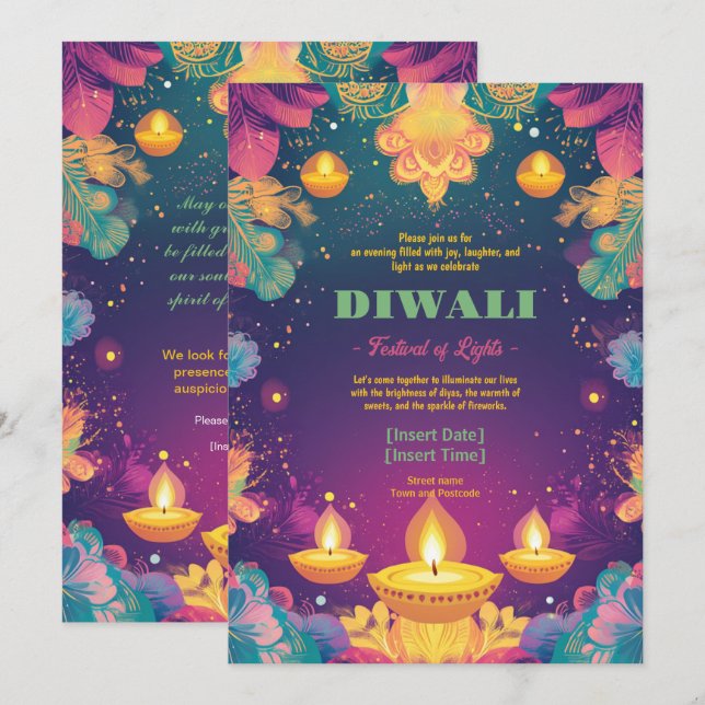 Invitation Pastel Diwali Délice (Devant / Derrière)