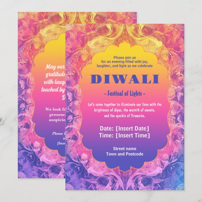 Invitation Pastel Diwali Elegance (Devant / Derrière)
