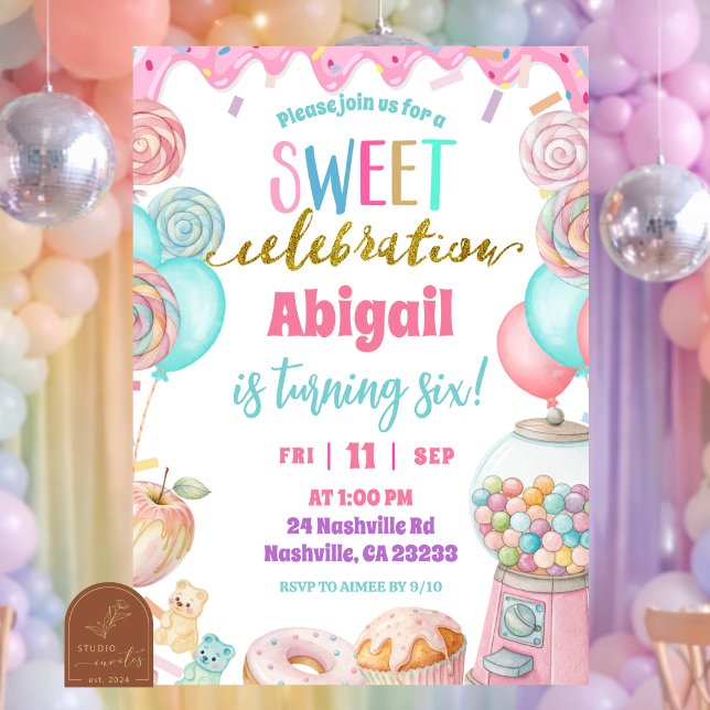 Invitation  Pastel Donut Sweet Celebration Birthday party  (Créateur téléchargé)