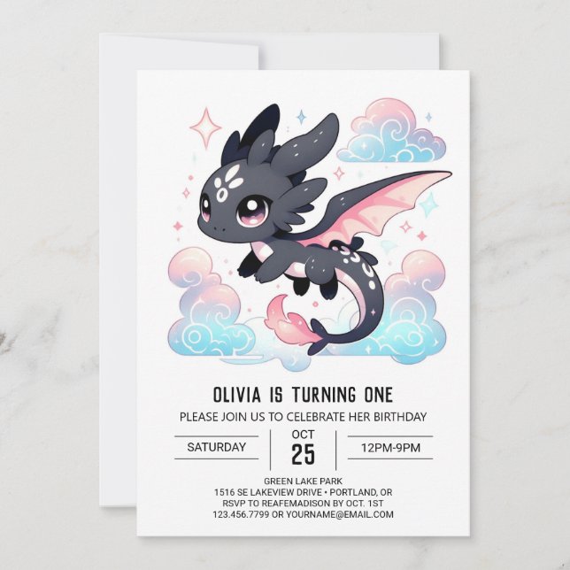 Invitation Pastel Dragon 1er anniversaire (Devant)