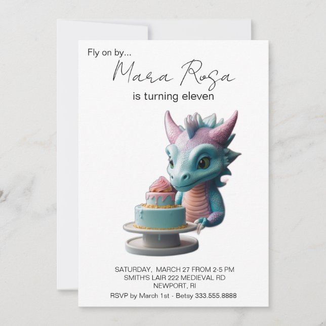Invitation *~* Pastel Dragon Cake Photo AP88 Anniversaire (Devant)