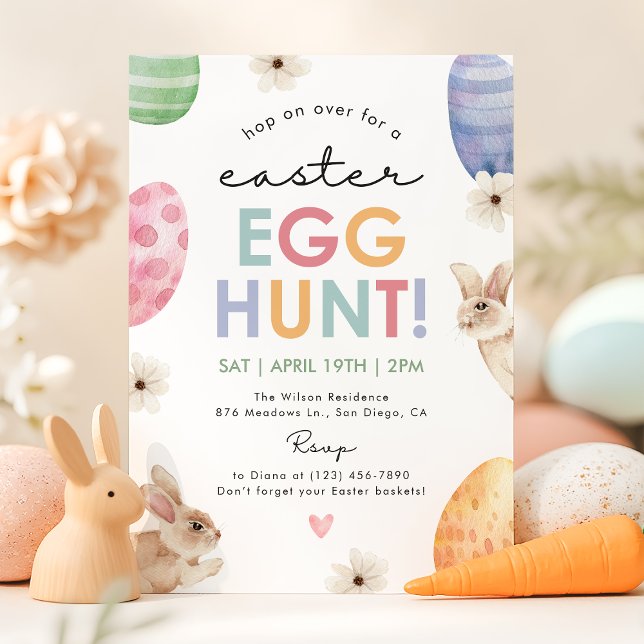 Invitation Pastel Easter Egg Hung Party Cute Bunny Floral (Créateur téléchargé)