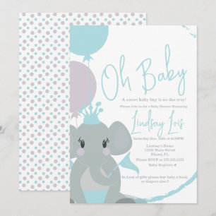 Invitation Pastel Elephant Baby Girl Script Baby shower
