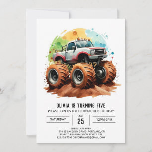 Invitation Pastel Enfants Monster Truck Anniversaire