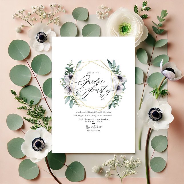 Invitation Pastel Eucalyptus Anemone Géométrique Garden Party (Pastel Eucalyptus Anemone Geometric Garden Party Invitation)
