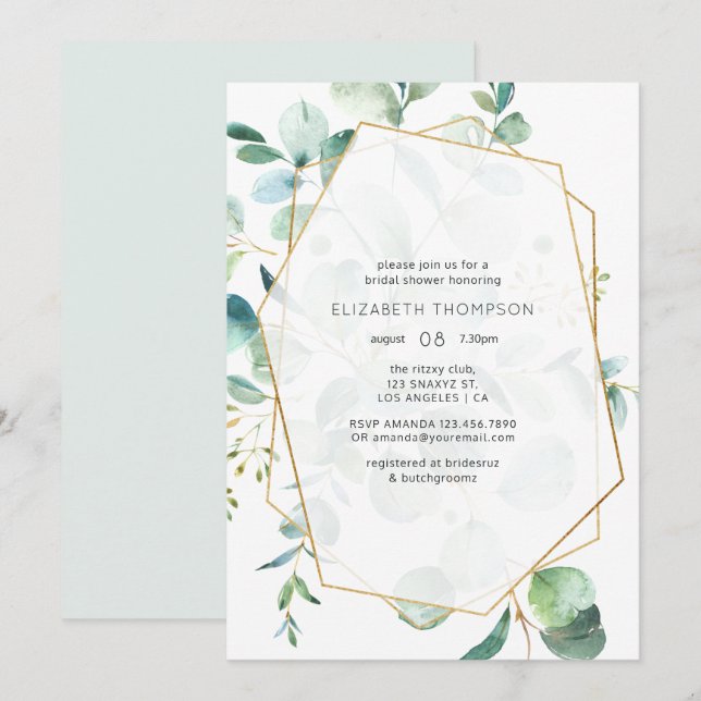 Invitation Pastel Eucalyptus Fête des mariées géométrique de  (Devant / Derrière)