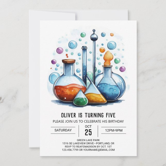 Invitation Pastel Experiment Discovery Scientist Anniversaire (Devant)