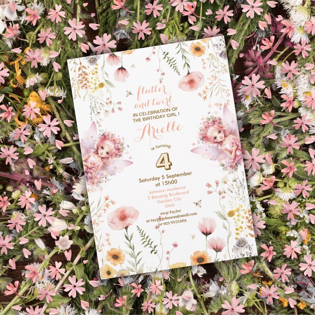 Invitation Pastel Fairy jardin fleuri thé fête anniversaire (Créateur téléchargé)