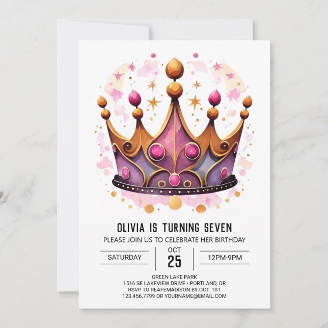 Invitation Pastel Fairytale Princess Crown Anniversaire (Devant)