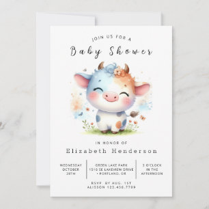 Invitation Pastel Farm Calf Cow Baby shower