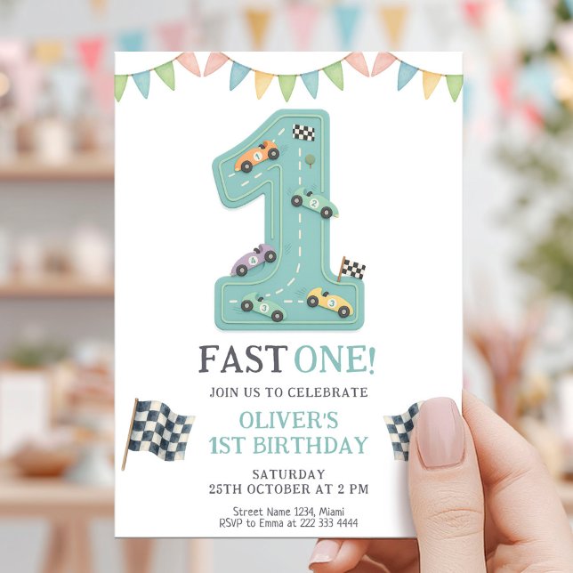 Invitation Pastel Fast One Birthday Race (Créateur téléchargé)