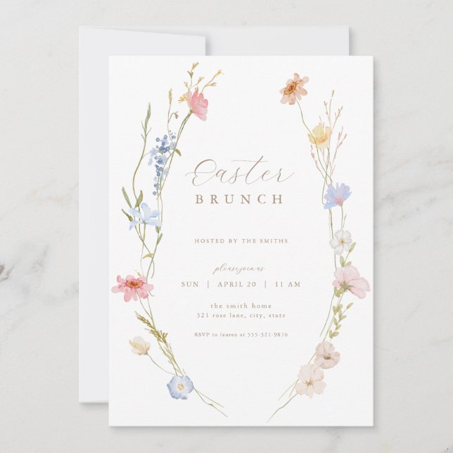 Invitation Pastel Fleur sauvage Cadre Pâques Brunch Invitatio (Devant)