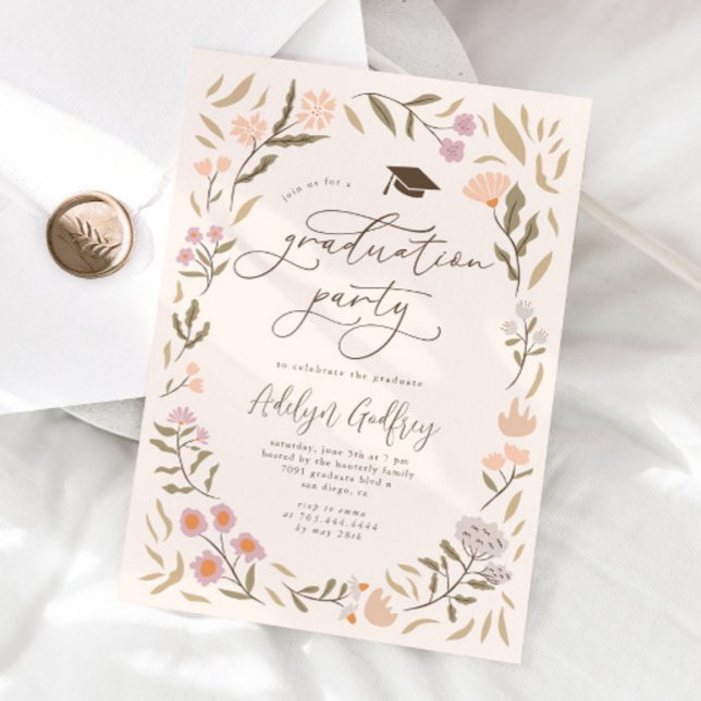 Invitation Pastel Fleur sauvage Graduation Party (Créateur téléchargé)