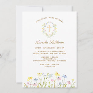 Invitation Pastel Fleur sauvage Wreath Baptême