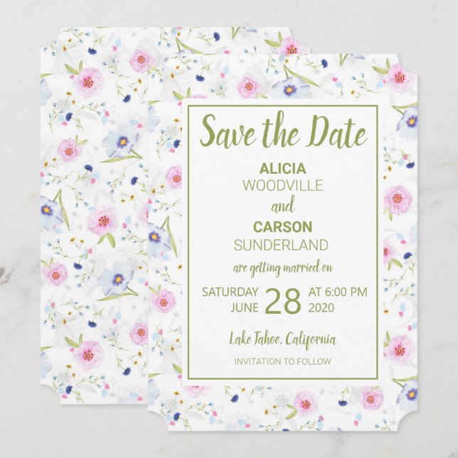 Invitation Pastel Floral Enregistrer la date (Devant / Derrière)