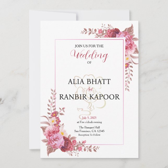 Invitation Pastel Floral Frame Mariage indien (Devant)