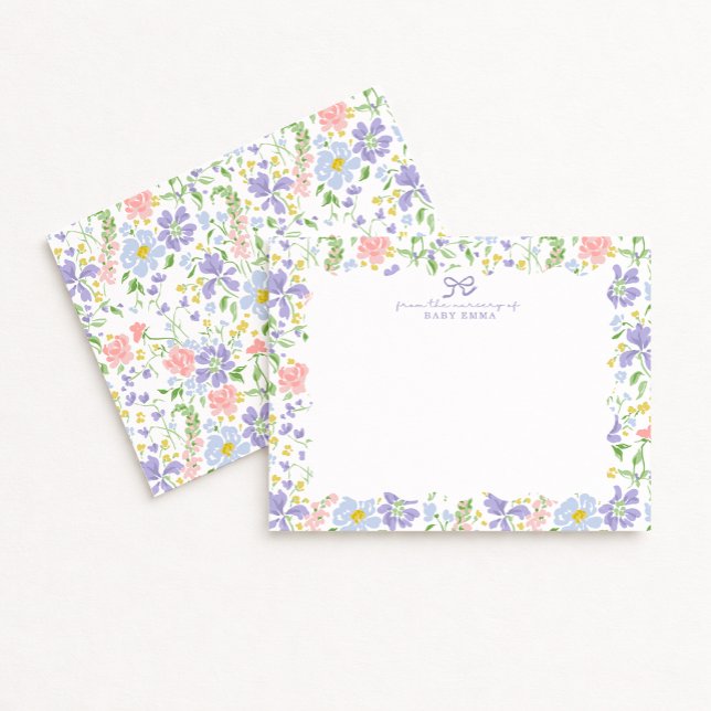 Invitation Pastel Floral Nursery Note Card for Baby Girl (Créateur téléchargé)
