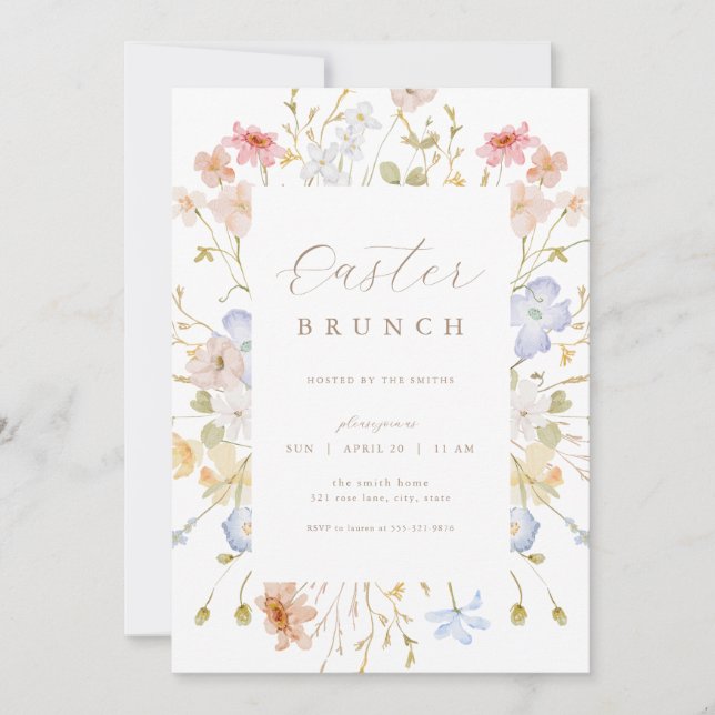 Invitation Pastel Floral Pâques Brunch Chasse aux Oeufs Invit (Devant)