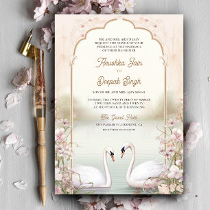 Invitation Pastel Floral Swans romantiques Mariage indien