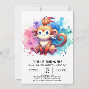 Invitation Pastel Fun Monkey Anniversaire
