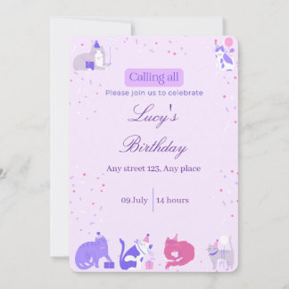 Invitation Pastel Girl Cat Invite