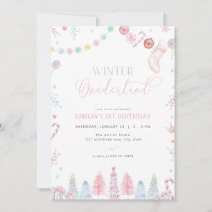 Invitation Pastel Girl Winter Onederland Anniversaire Invitat