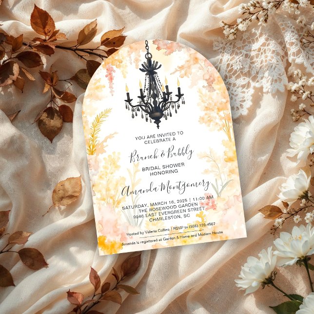 Invitation Pastel Gold Chic Floral Chandelier Bridal Shower (Pastel Gold Chic Elegant Floral Vintage Chandelier Bridal Shower Wedding Invitations Cards. )