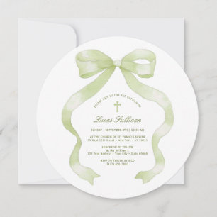 Invitation Pastel Green Bow Baptême