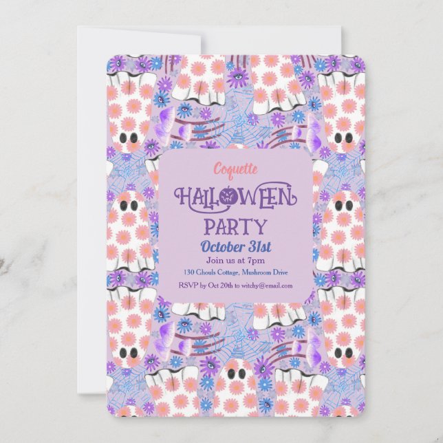 Invitation Pastel Halloween Fantômes Floraux (Devant)