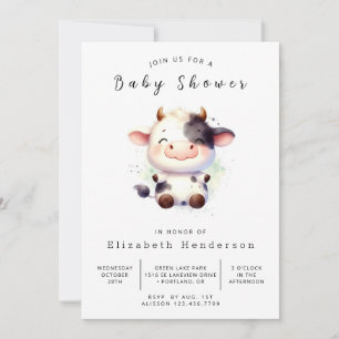 Invitation Pastel Happy Baby shower unique de vache