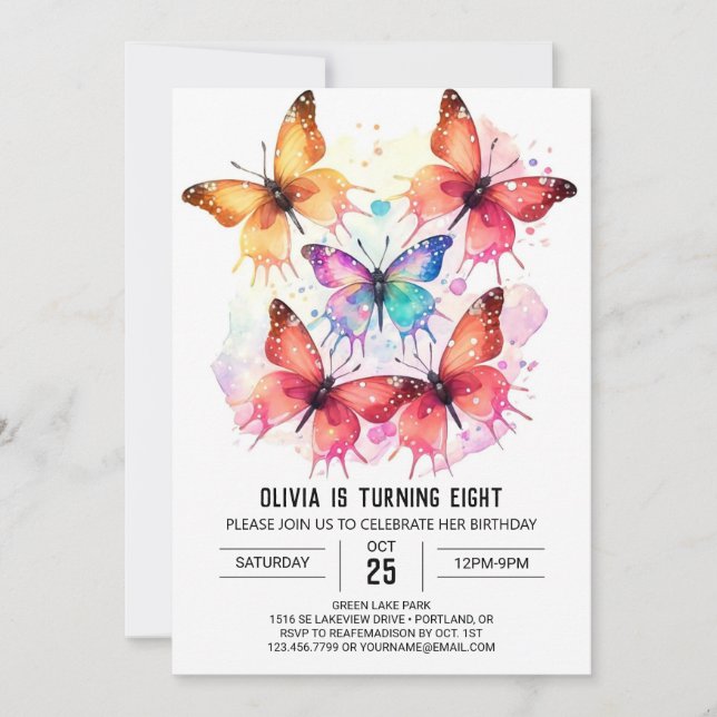 Invitation Pastel Happy Butterfly Girl Anniversaire (Devant)